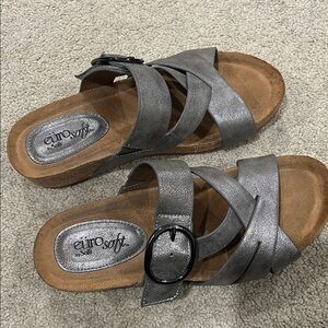 Sofft Gray/silver  Sandals with Crisscross Straps and Cork Footbed. Soft footbed